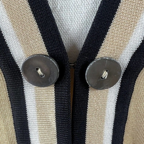 Exclusively Misook Tan Knit Cardigan Jacket S Buttoned black white trim - Picture 5 of 11